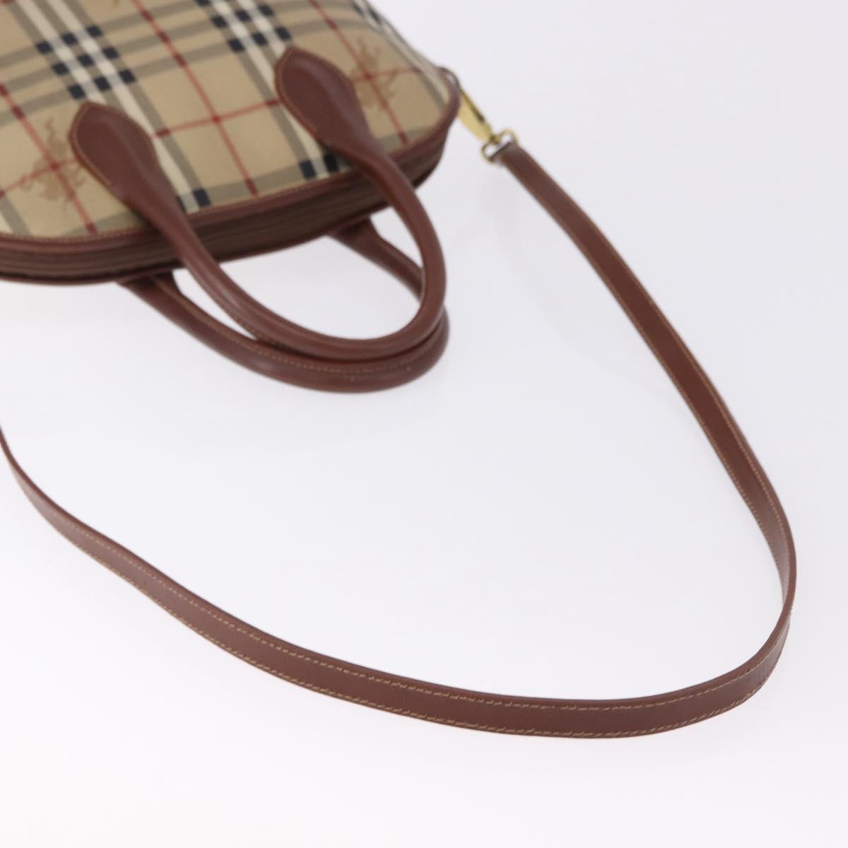 BURBERRY Nova Check Hand Bag PVC Leather 2way Beige Gold Tone Auth ka5442V