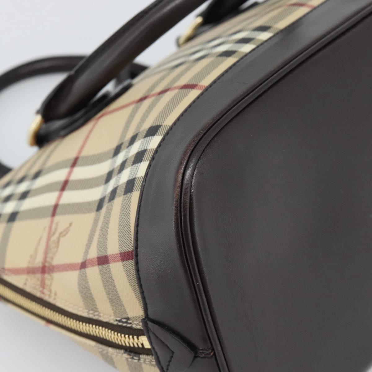BURBERRY Nova Check Hand Bag PVC Leather Beige Gold Tone Auth ka5443V