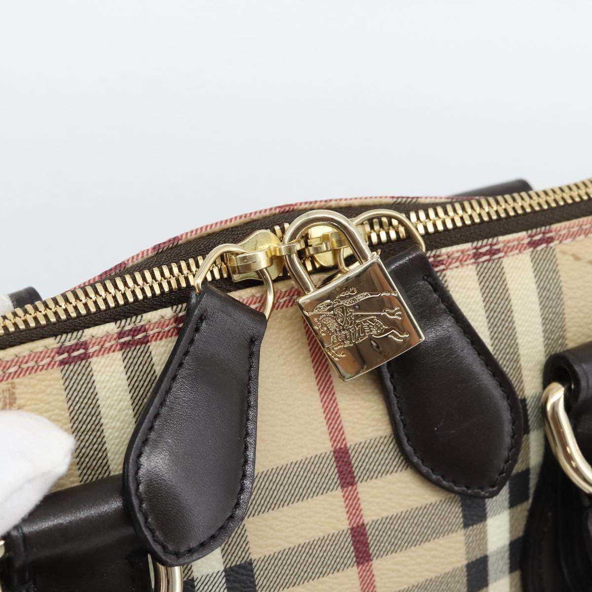 BURBERRY Nova Check Hand Bag PVC Leather Beige Gold Tone Auth ka5443V
