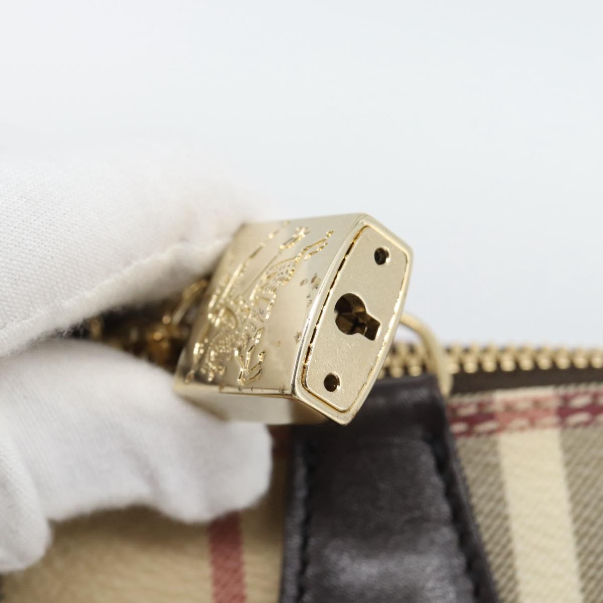 BURBERRY Nova Check Hand Bag PVC Leather Beige Gold Tone Auth ka5443V