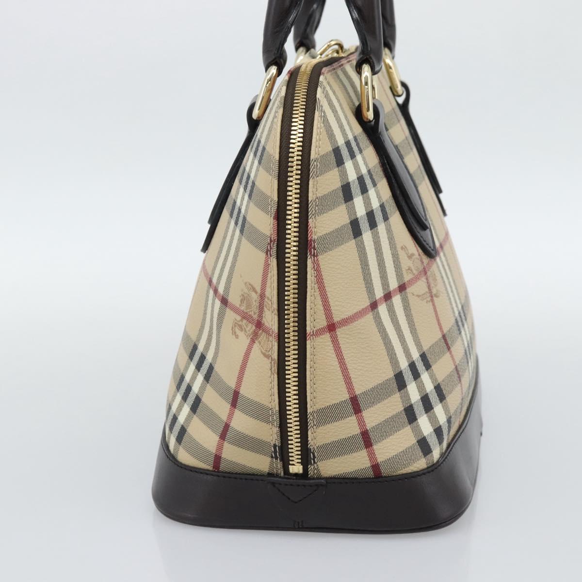BURBERRY Nova Check Hand Bag PVC Leather Beige Gold Tone Auth ka5443V