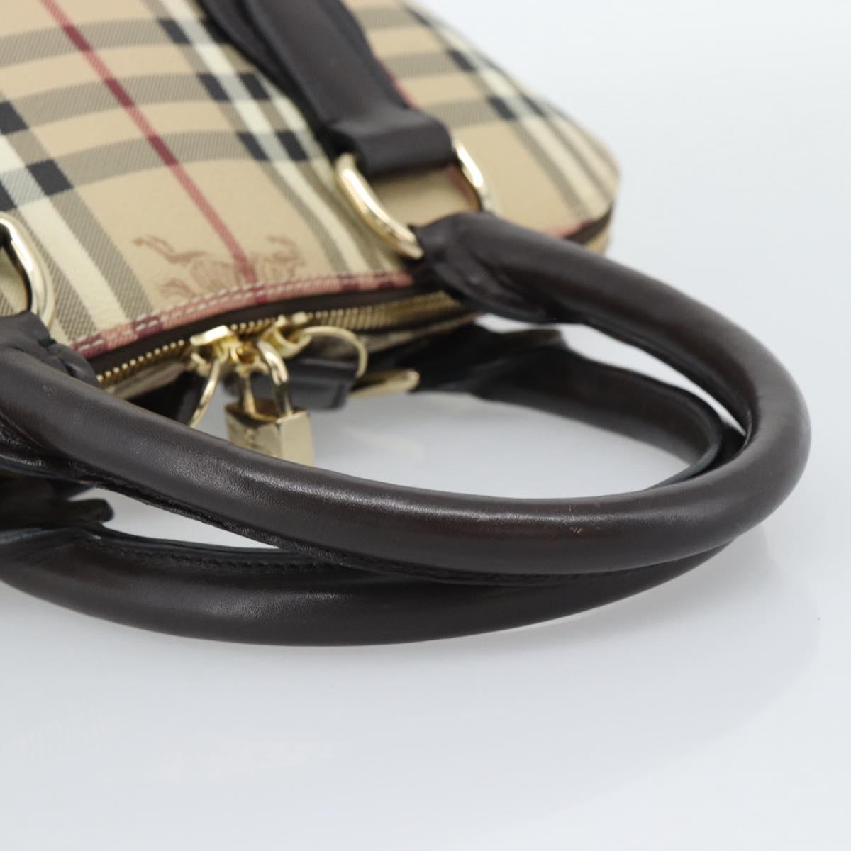 BURBERRY Nova Check Hand Bag PVC Leather Beige Gold Tone Auth ka5443V