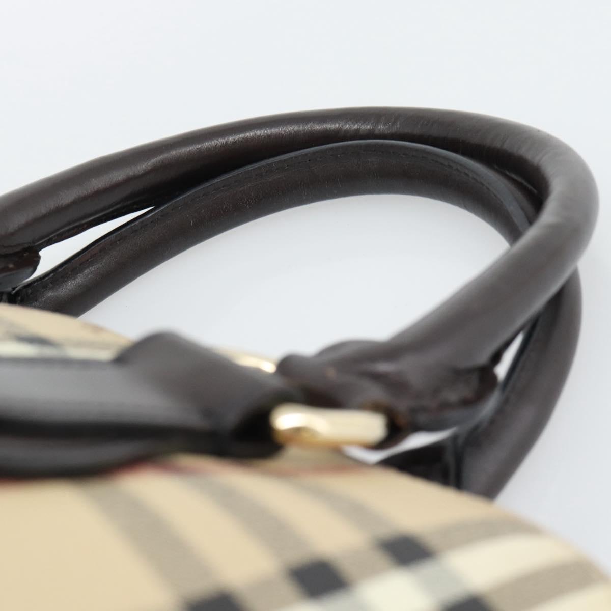 BURBERRY Nova Check Hand Bag PVC Leather Beige Gold Tone Auth ka5443V