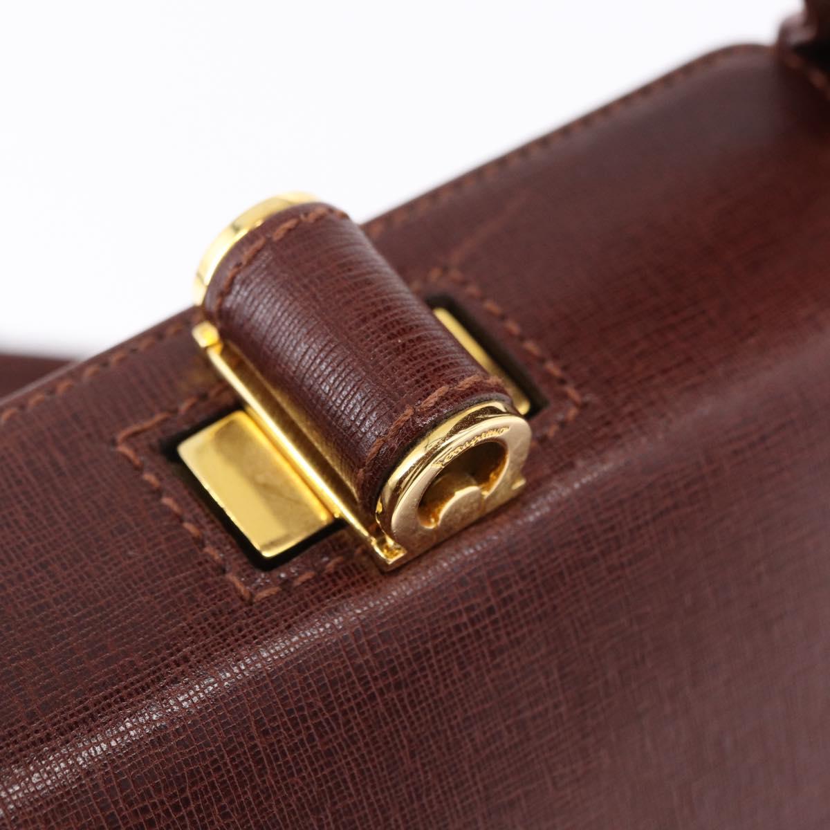 Salvatore Ferragamo Hand Bag Leather 2way Brown Gold Tone Auth ka5445A