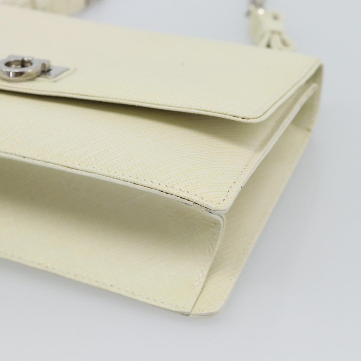 Salvatore Ferragamo Gancini Chain Shoulder Bag Leather Ivory Silver Auth ka5446V