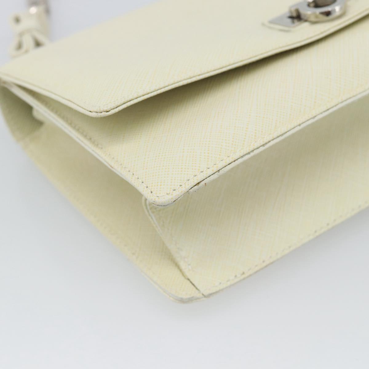 Salvatore Ferragamo Gancini Chain Shoulder Bag Leather Ivory Silver Auth ka5446V