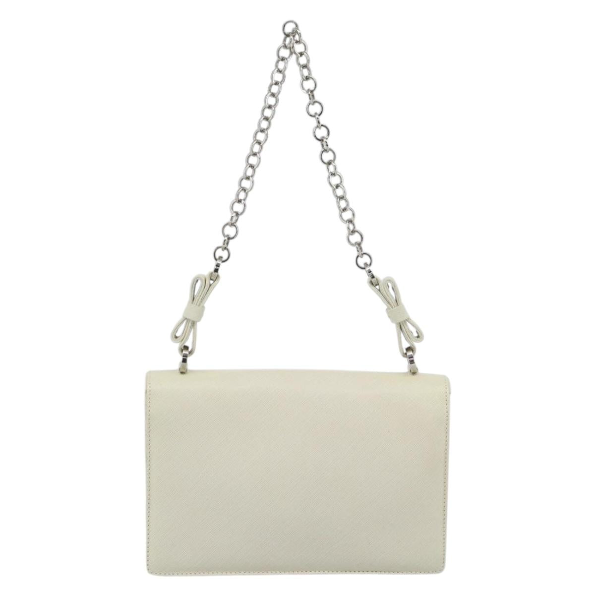 Salvatore Ferragamo Gancini Chain Shoulder Bag Leather Ivory Silver Auth ka5446V
