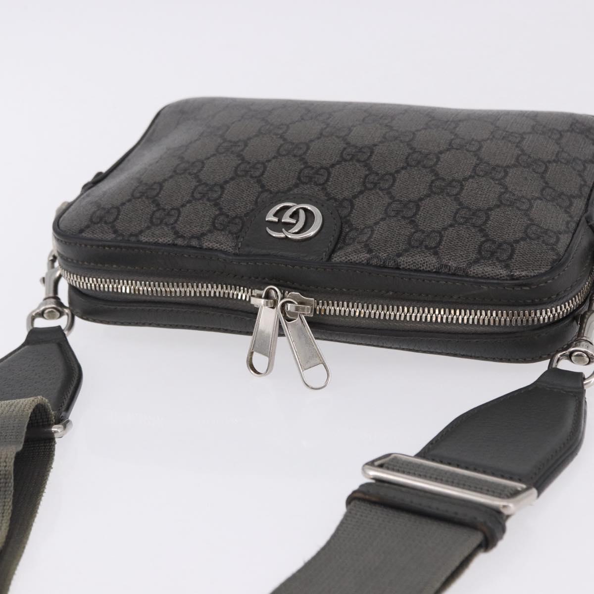 GUCCI GG Supreme Shoulder Bag PVC Leather Gray Silver 699439 Auth ka5448A