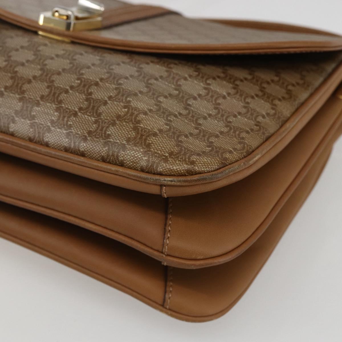 CELINE Macadam Canvas Shoulder Bag PVC Beige Gold Auth ka545