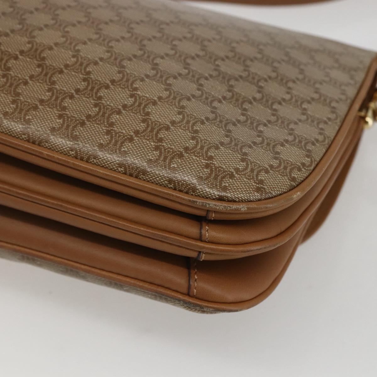 CELINE Macadam Canvas Shoulder Bag PVC Beige Gold Auth ka545