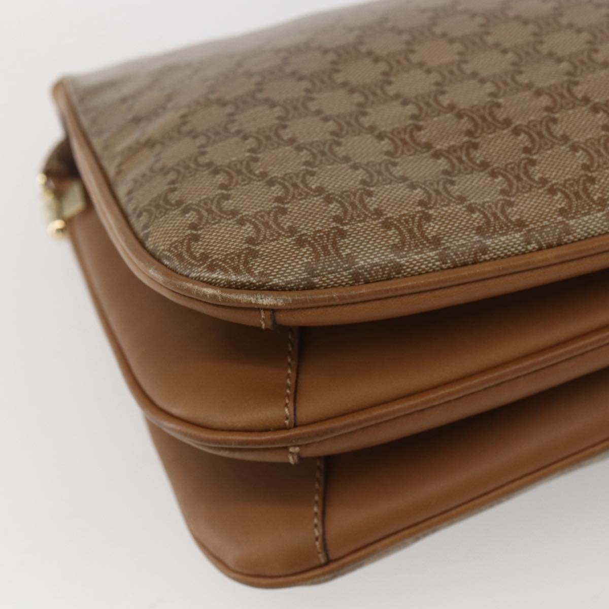 CELINE Macadam Canvas Shoulder Bag PVC Beige Gold Auth ka545