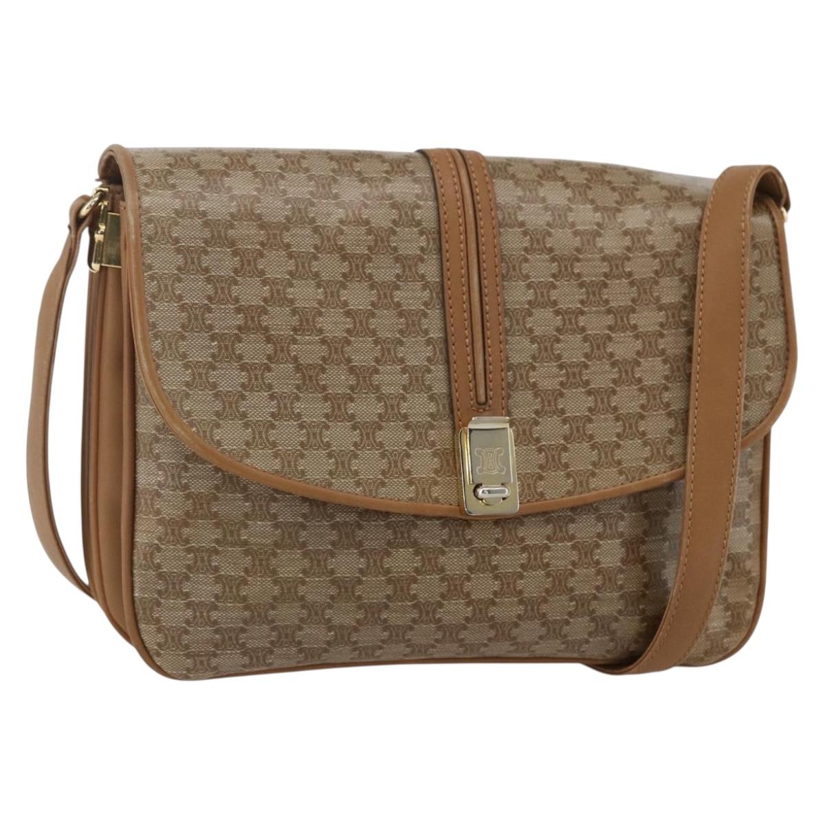 CELINE Macadam Canvas Shoulder Bag PVC Beige Gold Auth ka545