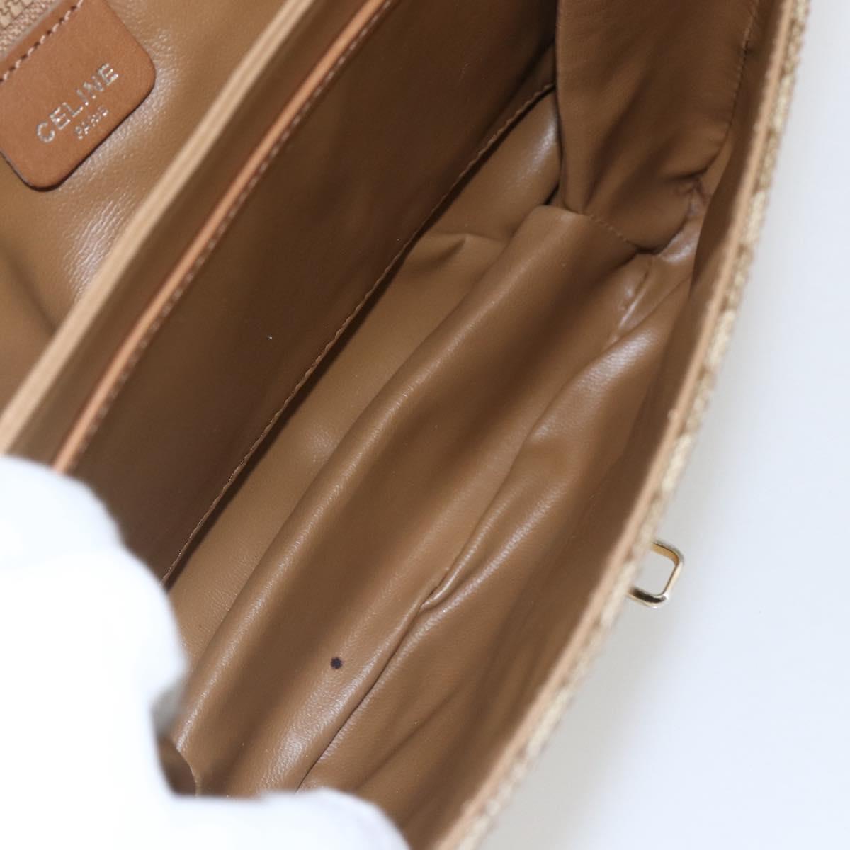 CELINE Macadam Canvas Shoulder Bag PVC Beige Gold Auth ka545