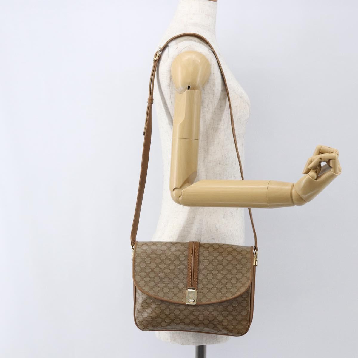CELINE Macadam Canvas Shoulder Bag PVC Beige Gold Auth ka545