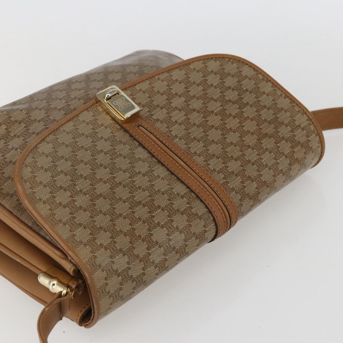 CELINE Macadam Canvas Shoulder Bag PVC Beige Gold Auth ka545