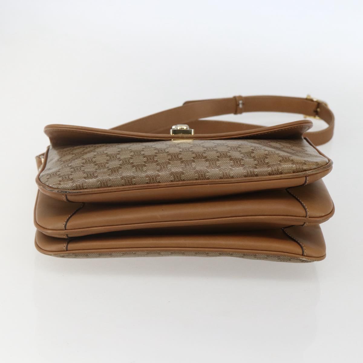 CELINE Macadam Canvas Shoulder Bag PVC Beige Gold Auth ka545