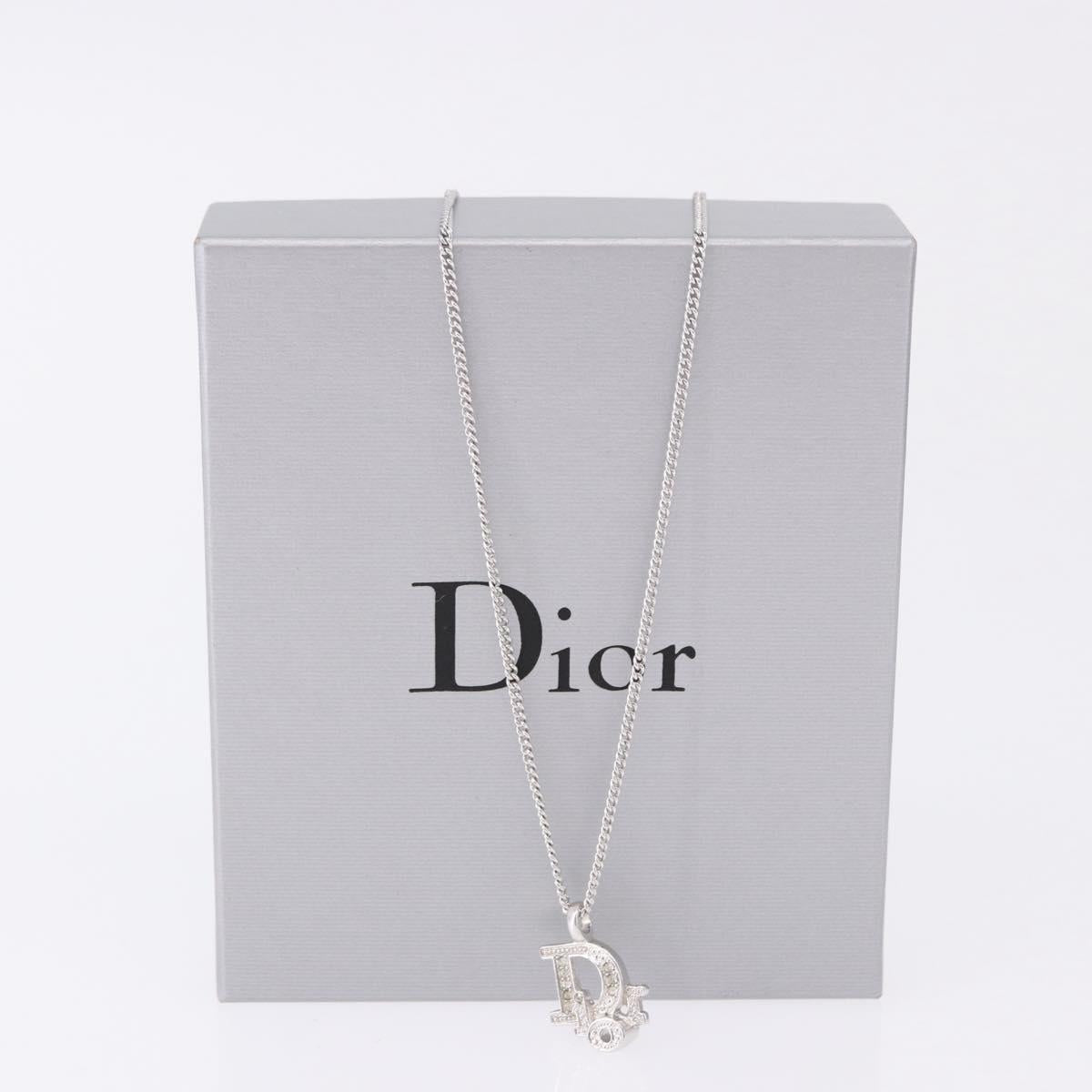 Christian Dior Necklace Metal Silver Auth ka5450
