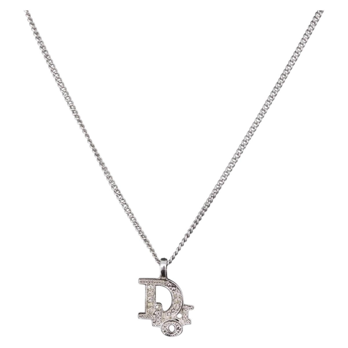 Christian Dior Necklace Metal Silver Auth ka5450