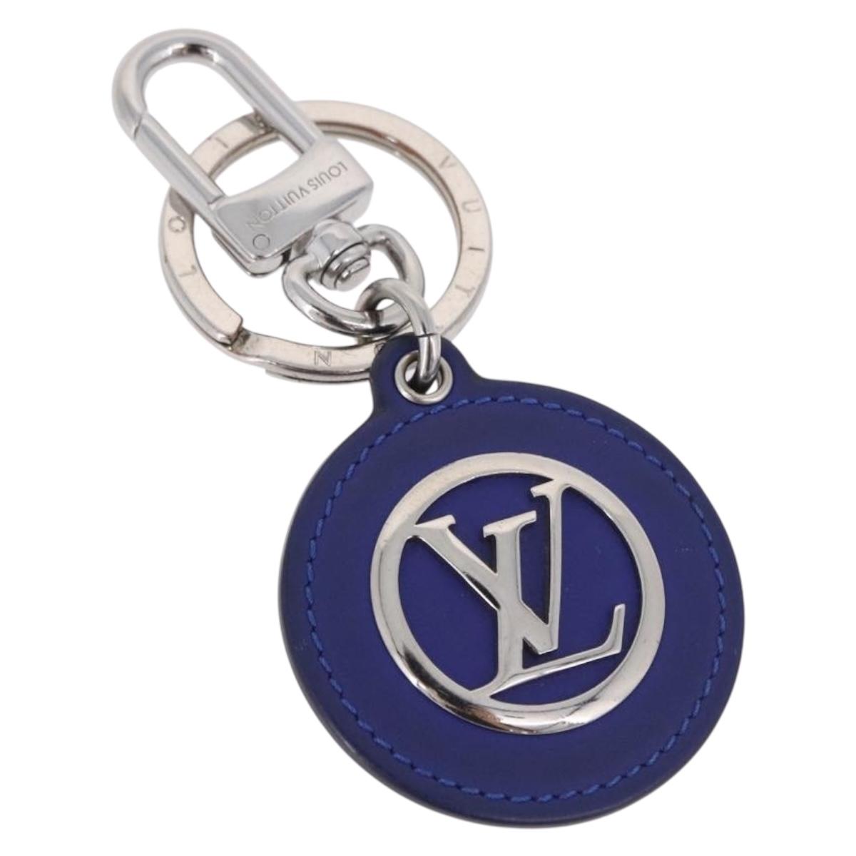 LOUIS VUITTON Porte Cles LV Padded Circle Metal Blue Silver M00744 Auth ka5451