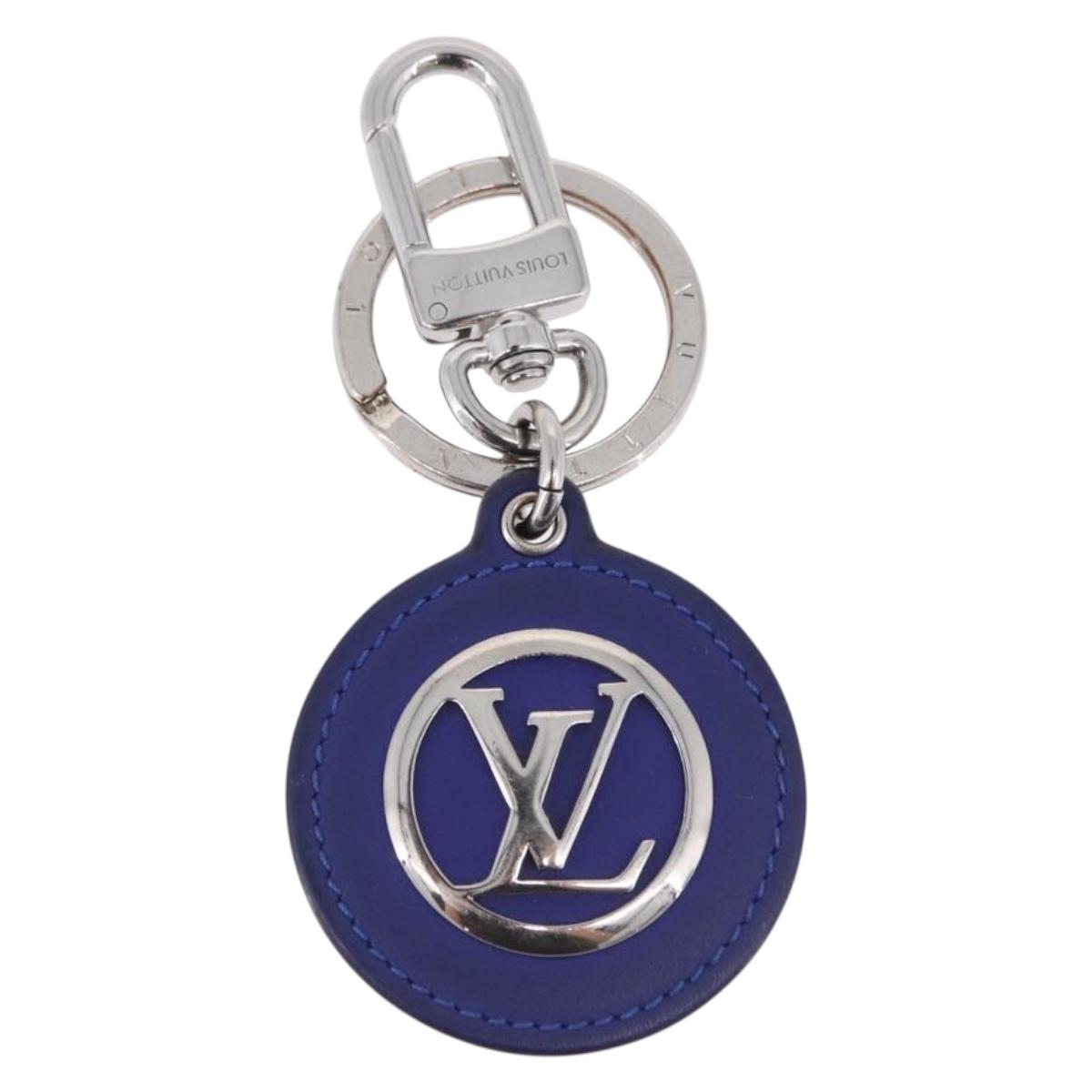 LOUIS VUITTON Porte Cles LV Padded Circle Metal Blue Silver M00744 Auth ka5451