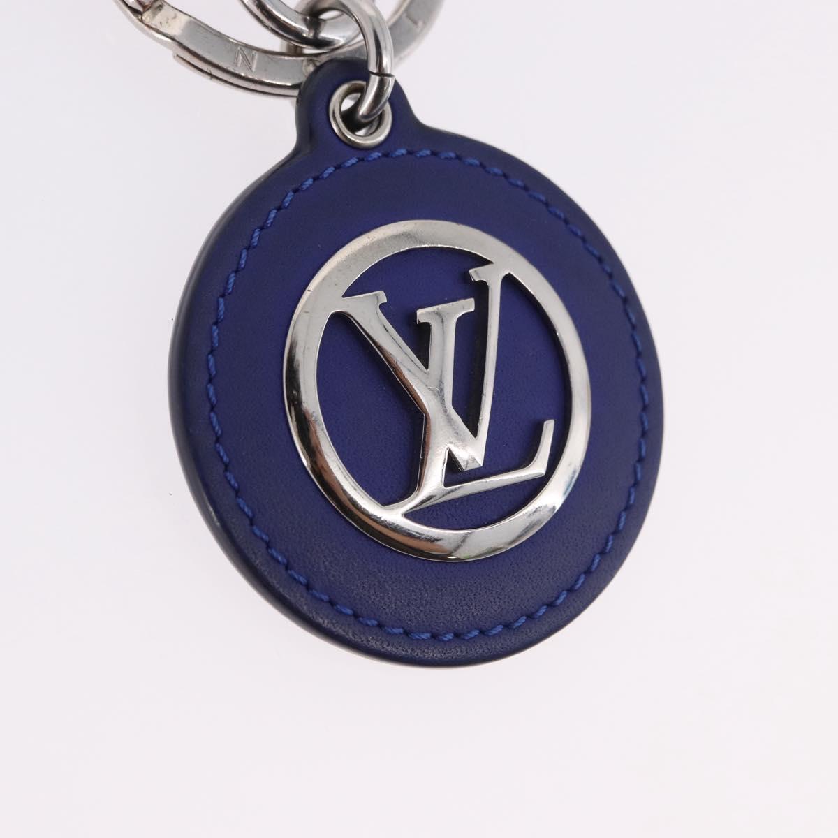 LOUIS VUITTON Porte Cles LV Padded Circle Metal Blue Silver M00744 Auth ka5451