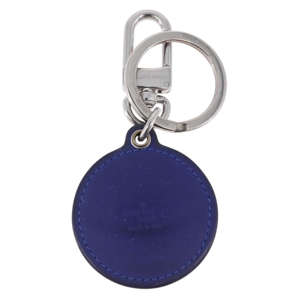 LOUIS VUITTON Porte Cles LV Padded Circle Metal Blue Silver M00744 Auth ka5451