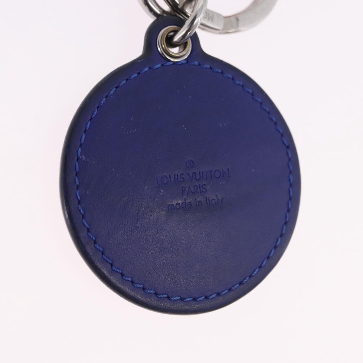 LOUIS VUITTON Porte Cles LV Padded Circle Metal Blue Silver M00744 Auth ka5451
