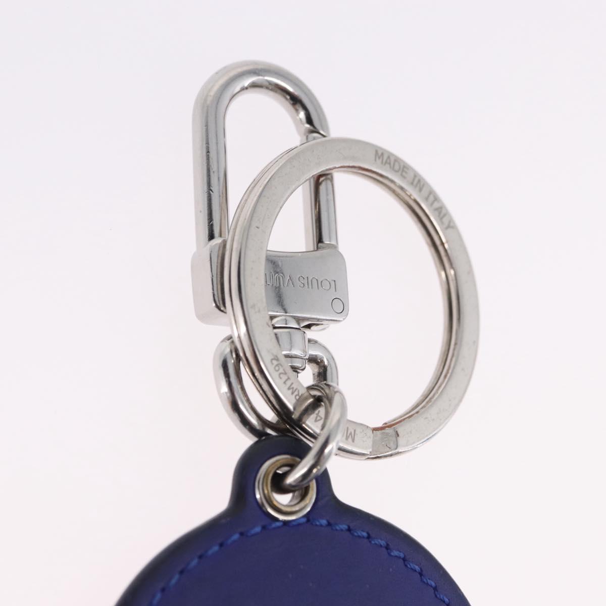 LOUIS VUITTON Porte Cles LV Padded Circle Metal Blue Silver M00744 Auth ka5451
