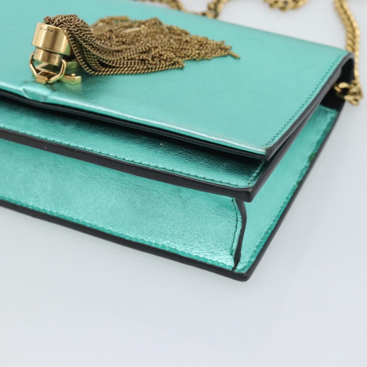 SAINT LAURENT Chain Shoulder Wallet Leather Green Gold Tone 452159 Auth ka5455V