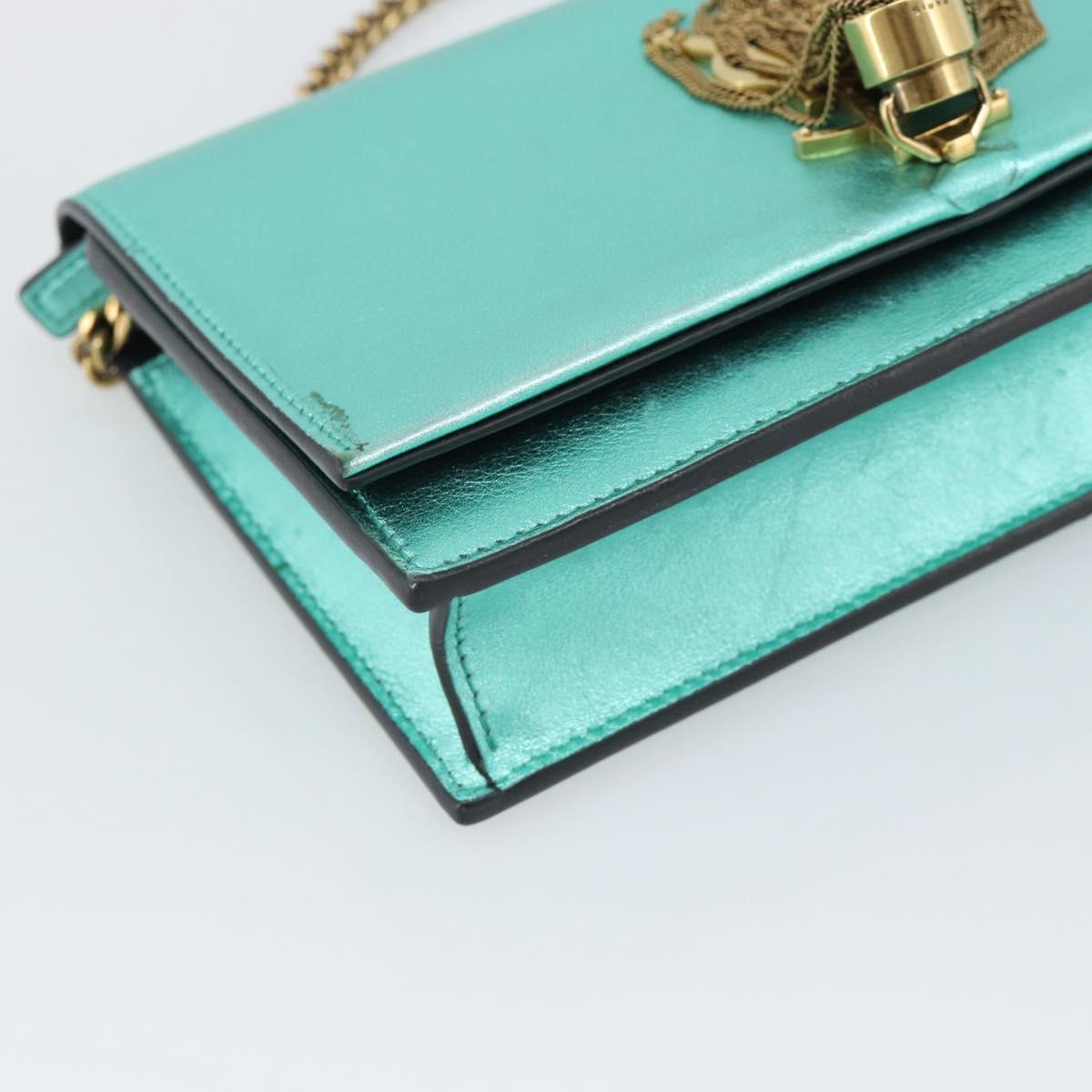 SAINT LAURENT Chain Shoulder Wallet Leather Green Gold Tone 452159 Auth ka5455V