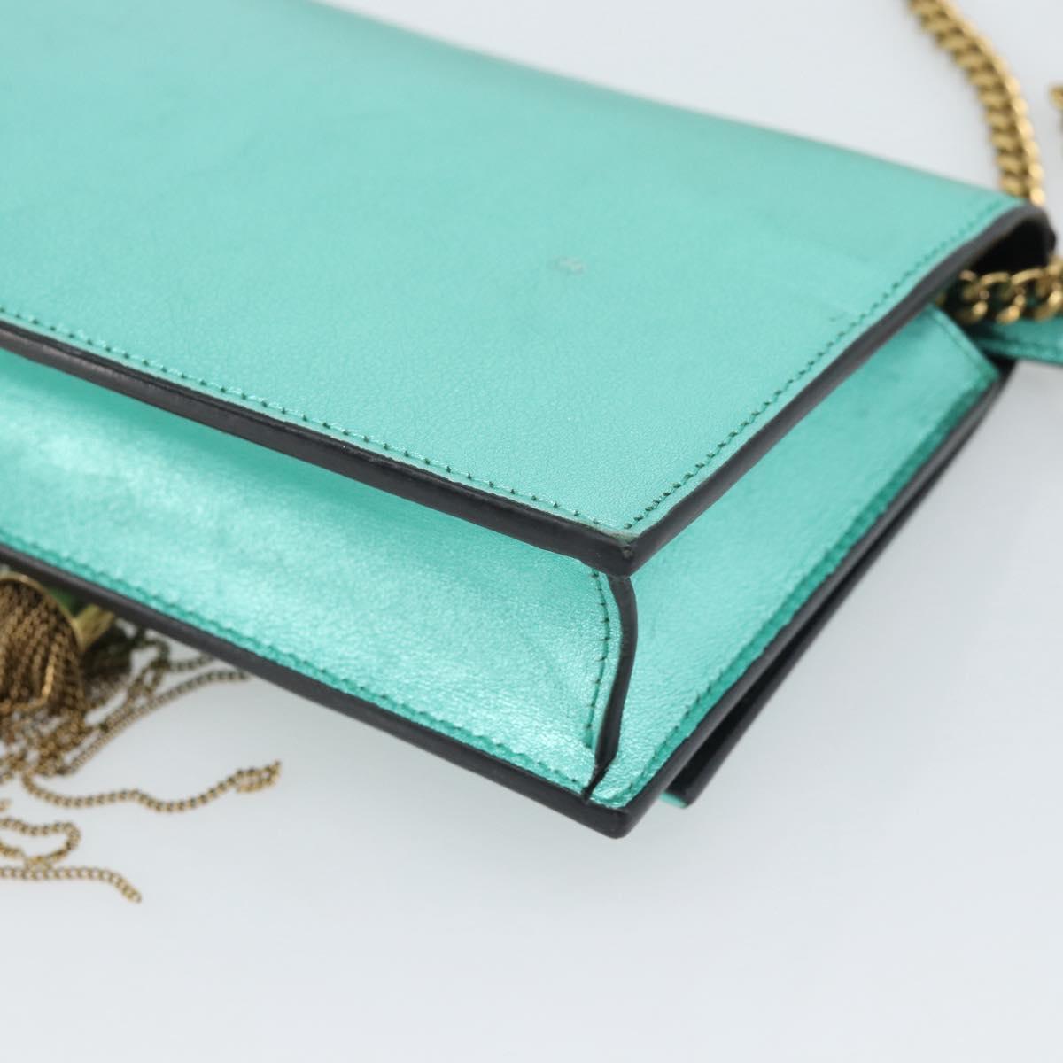 SAINT LAURENT Chain Shoulder Wallet Leather Green Gold Tone 452159 Auth ka5455V