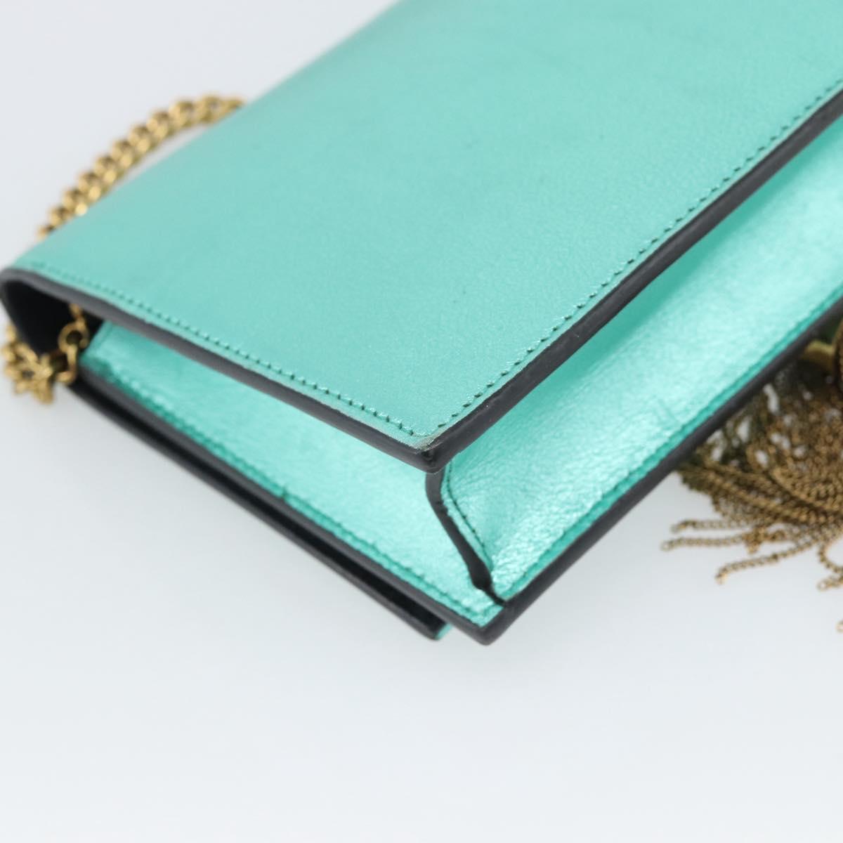 SAINT LAURENT Chain Shoulder Wallet Leather Green Gold Tone 452159 Auth ka5455V