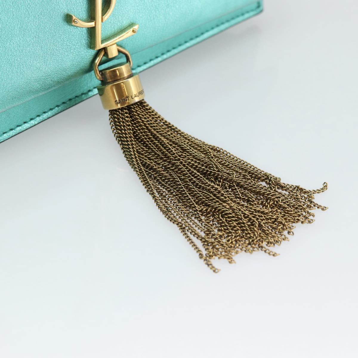 SAINT LAURENT Chain Shoulder Wallet Leather Green Gold Tone 452159 Auth ka5455V