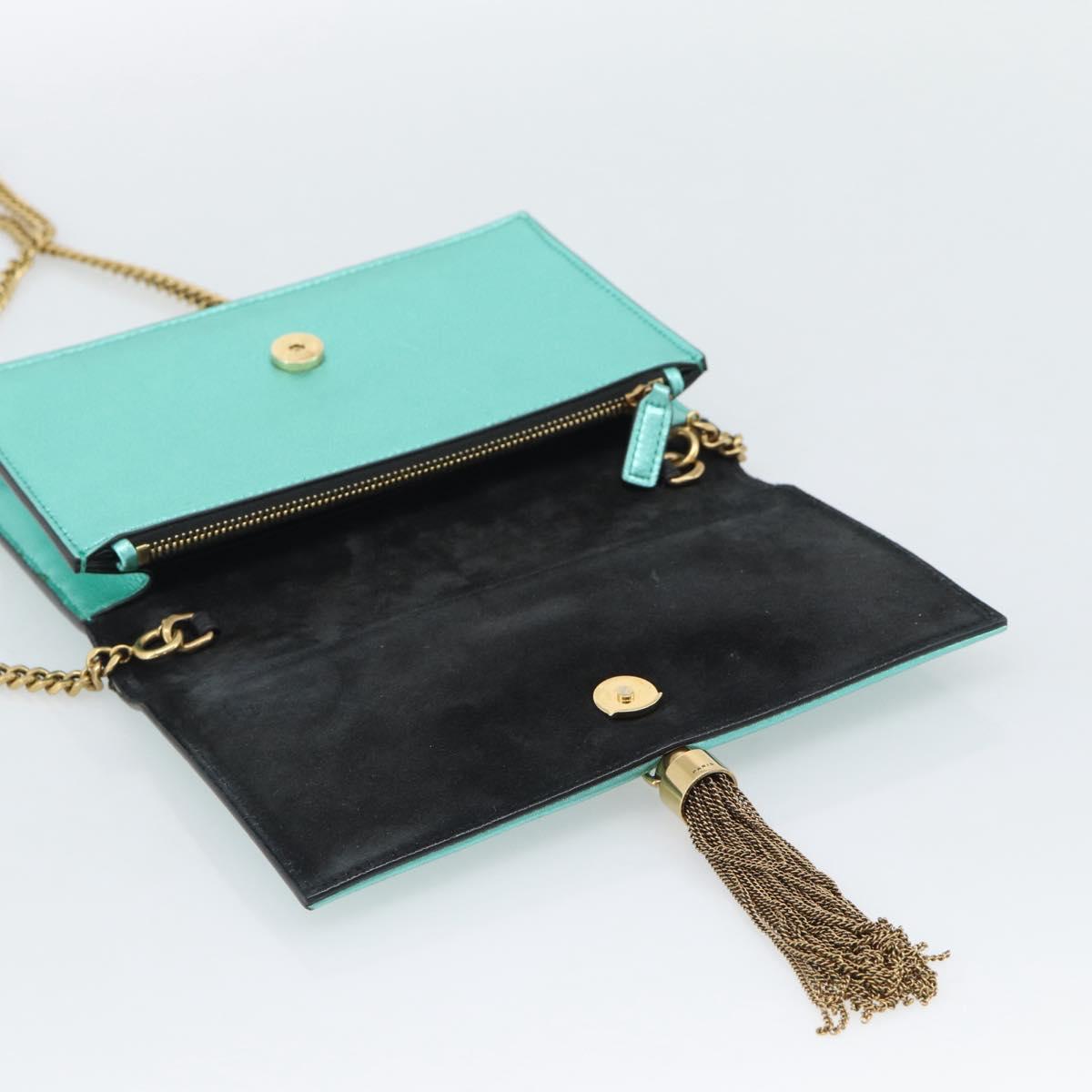 SAINT LAURENT Chain Shoulder Wallet Leather Green Gold Tone 452159 Auth ka5455V