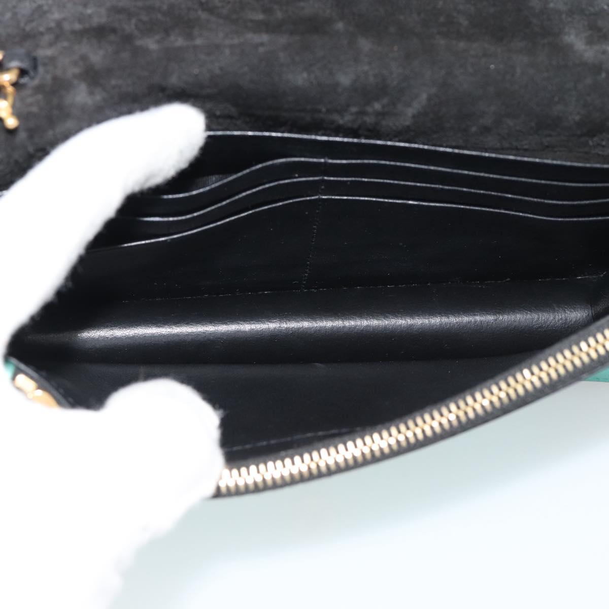 SAINT LAURENT Chain Shoulder Wallet Leather Green Gold Tone 452159 Auth ka5455V
