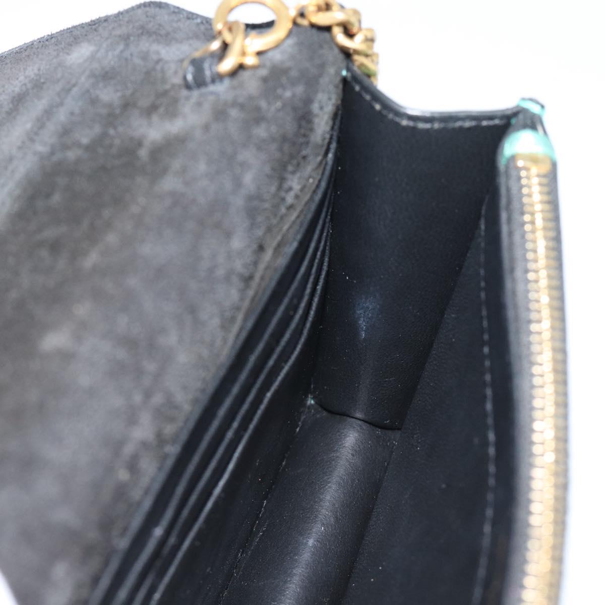 SAINT LAURENT Chain Shoulder Wallet Leather Green Gold Tone 452159 Auth ka5455V
