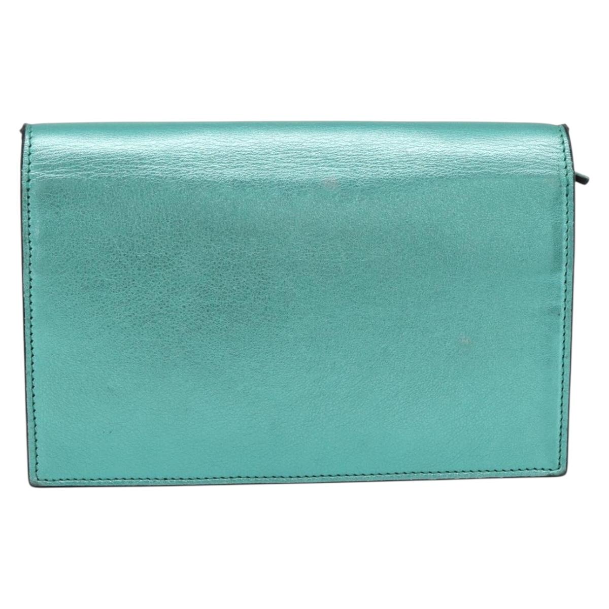 SAINT LAURENT Chain Shoulder Wallet Leather Green Gold Tone 452159 Auth ka5455V