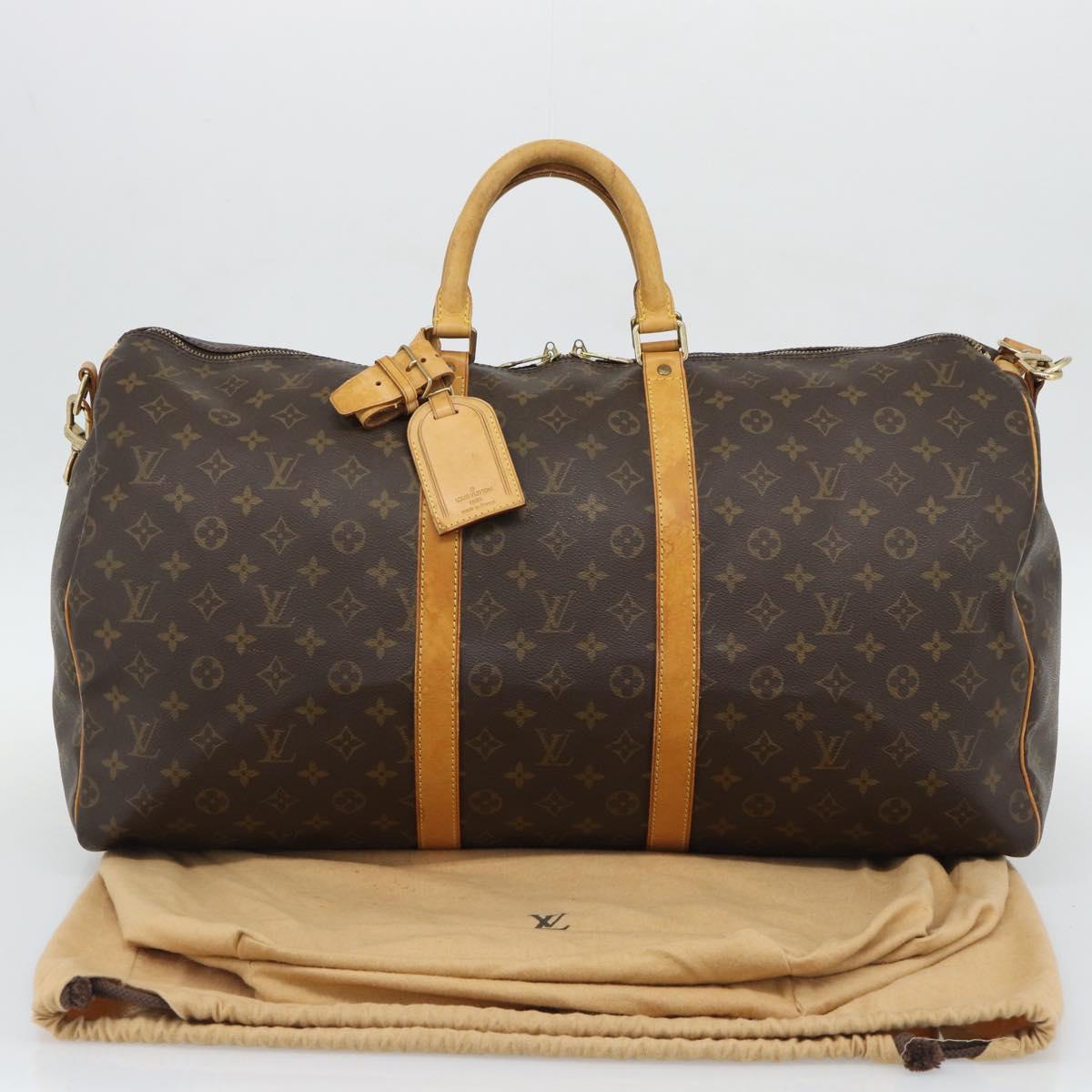 LOUIS VUITTON Monogram Keepall Bandouliere 55 Boston Bag M41414 LV Auth ka5458