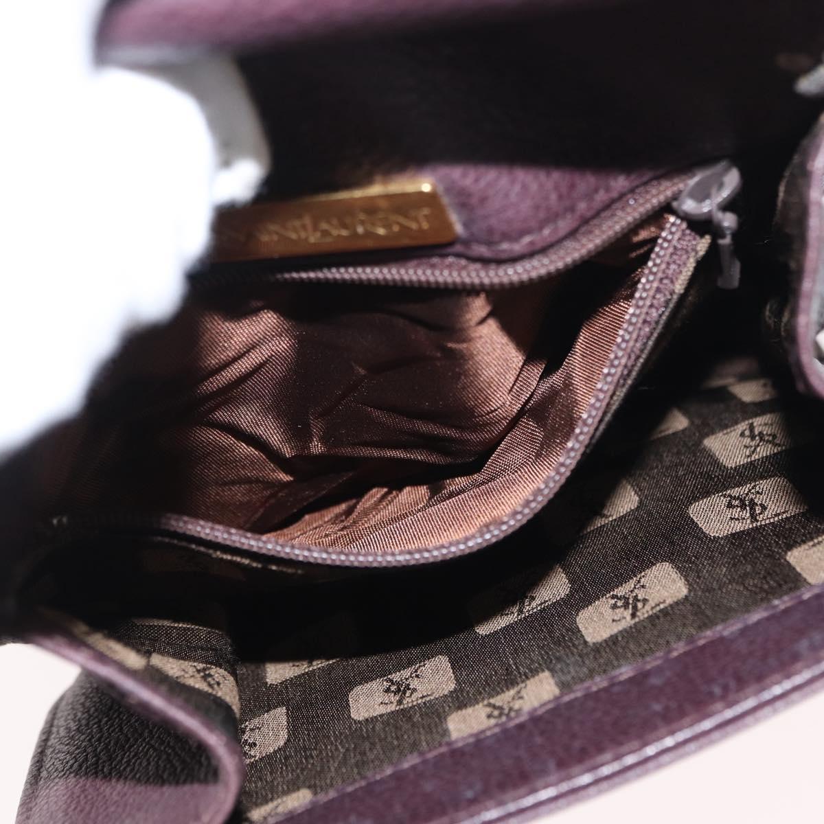 SAINT LAURENT Shoulder Bag Leather Purple Gold Auth ka546