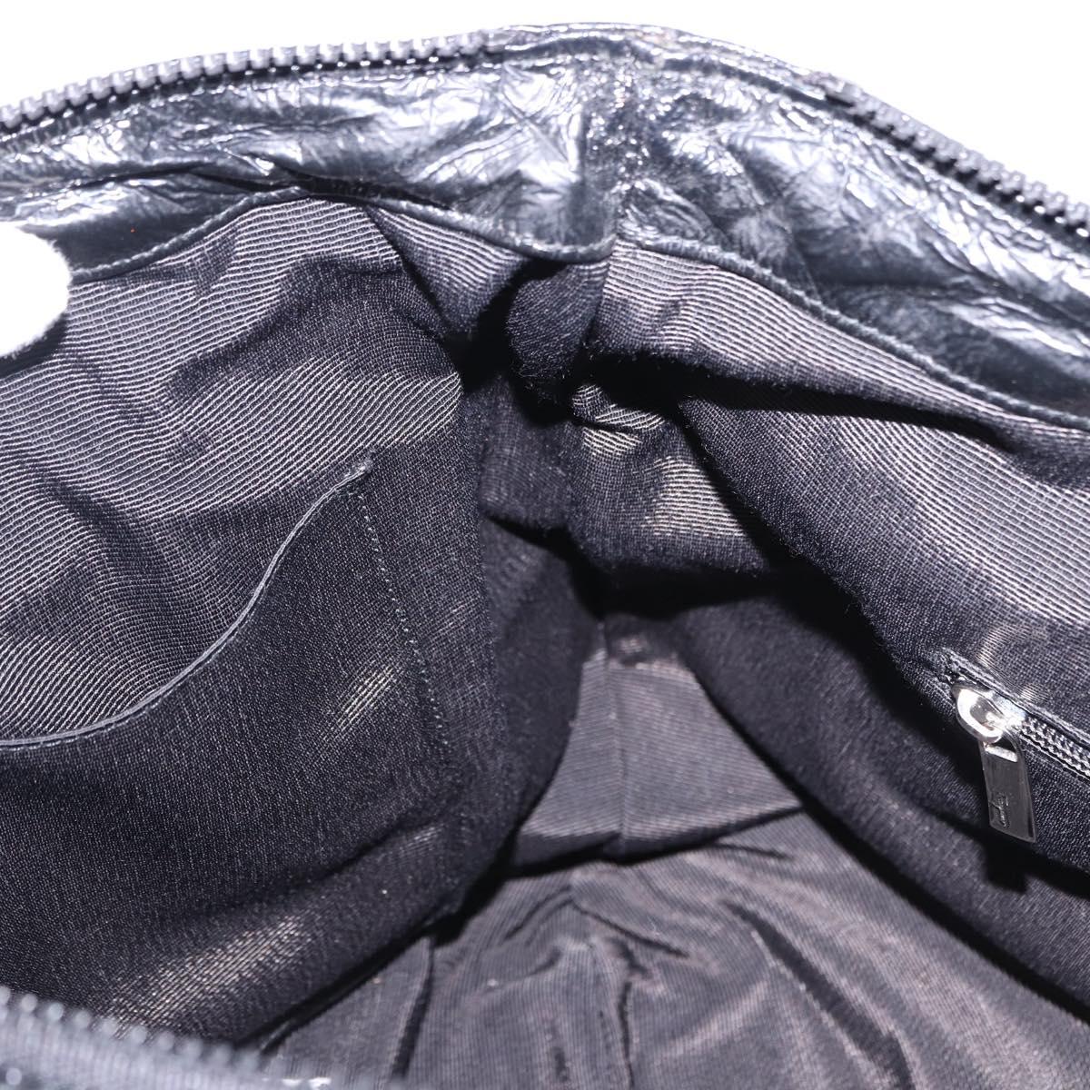 Salvatore Ferragamo Hand Bag Patent Black Silver Auth ka5460