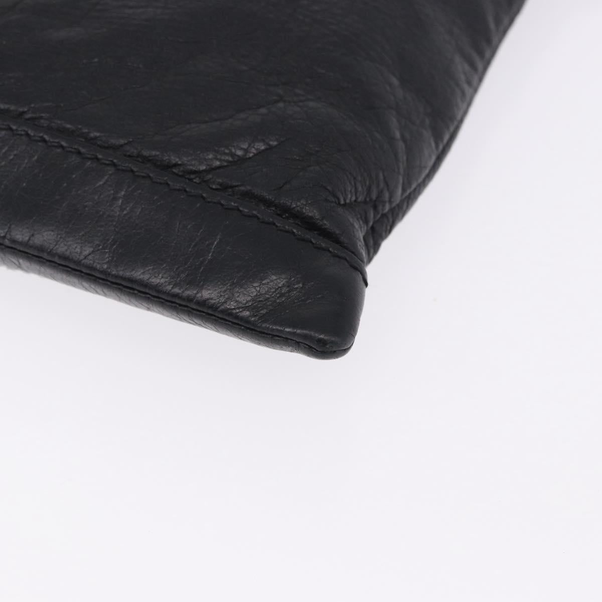 BALENCIAGA Classic Clip L Clutch Bag Leather Black Silver 273023 Auth ka5461