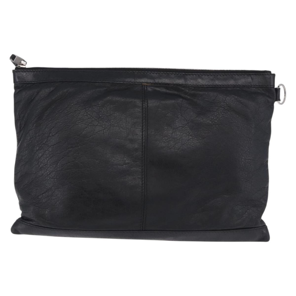 BALENCIAGA Classic Clip L Clutch Bag Leather Black Silver 273023 Auth ka5461