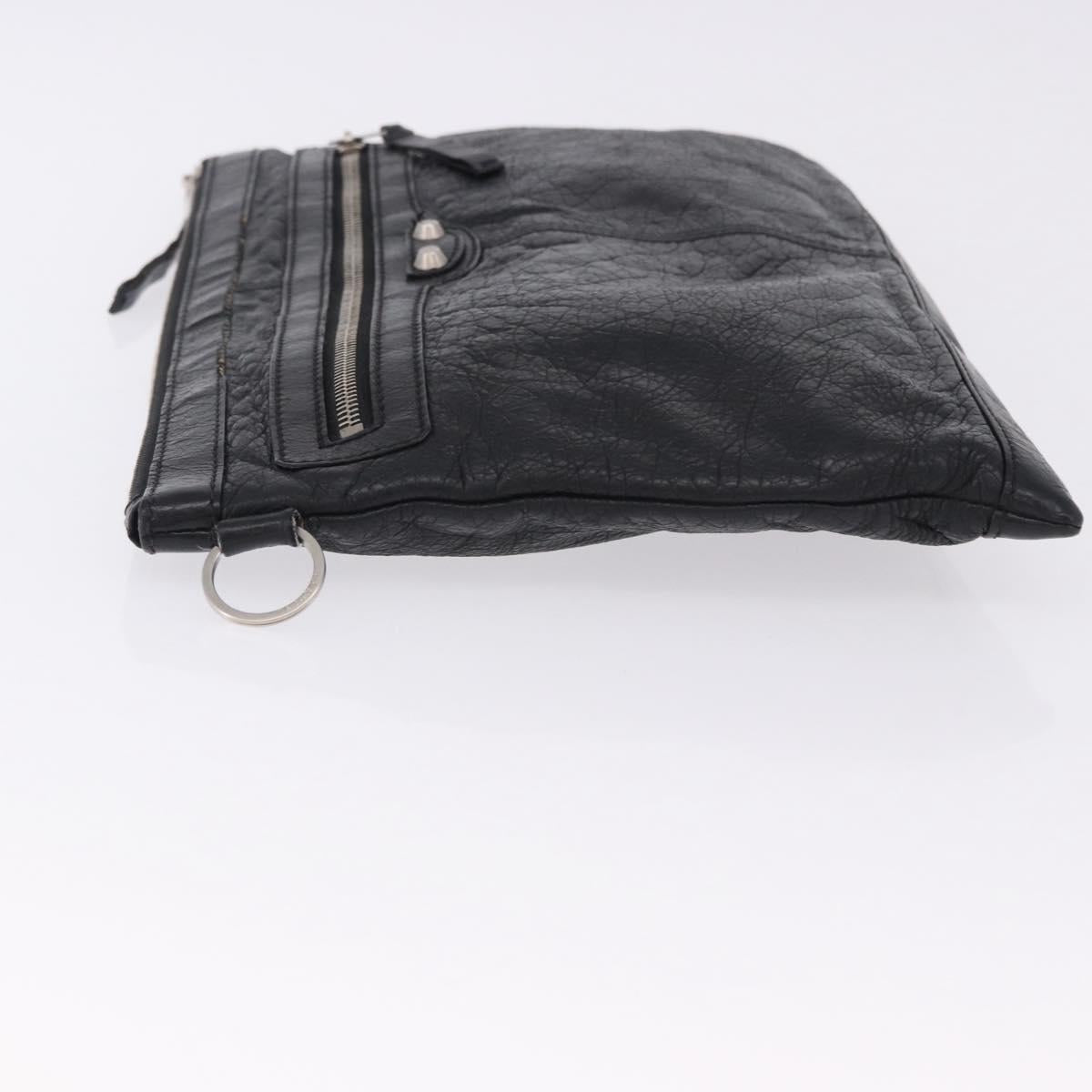 BALENCIAGA Classic Clip L Clutch Bag Leather Black Silver 273023 Auth ka5461