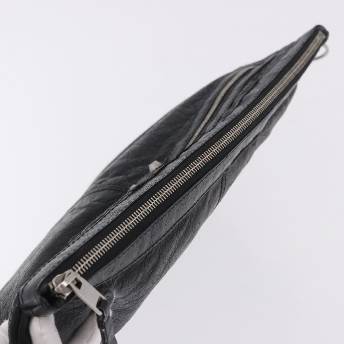 BALENCIAGA Classic Clip L Clutch Bag Leather Black Silver 273023 Auth ka5461