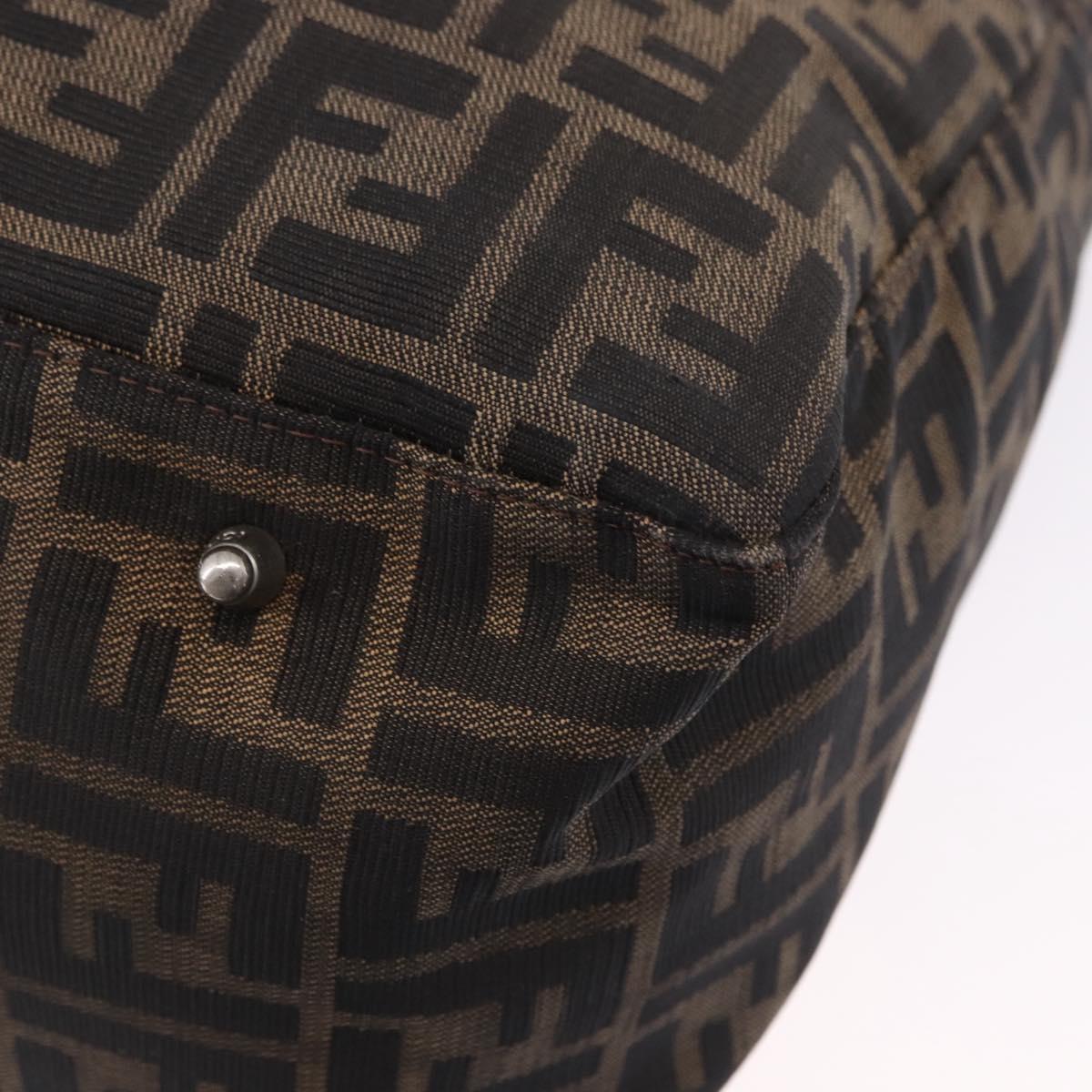 FENDI Zucca Canvas Hand Bag Brown Silver Auth ka5463A