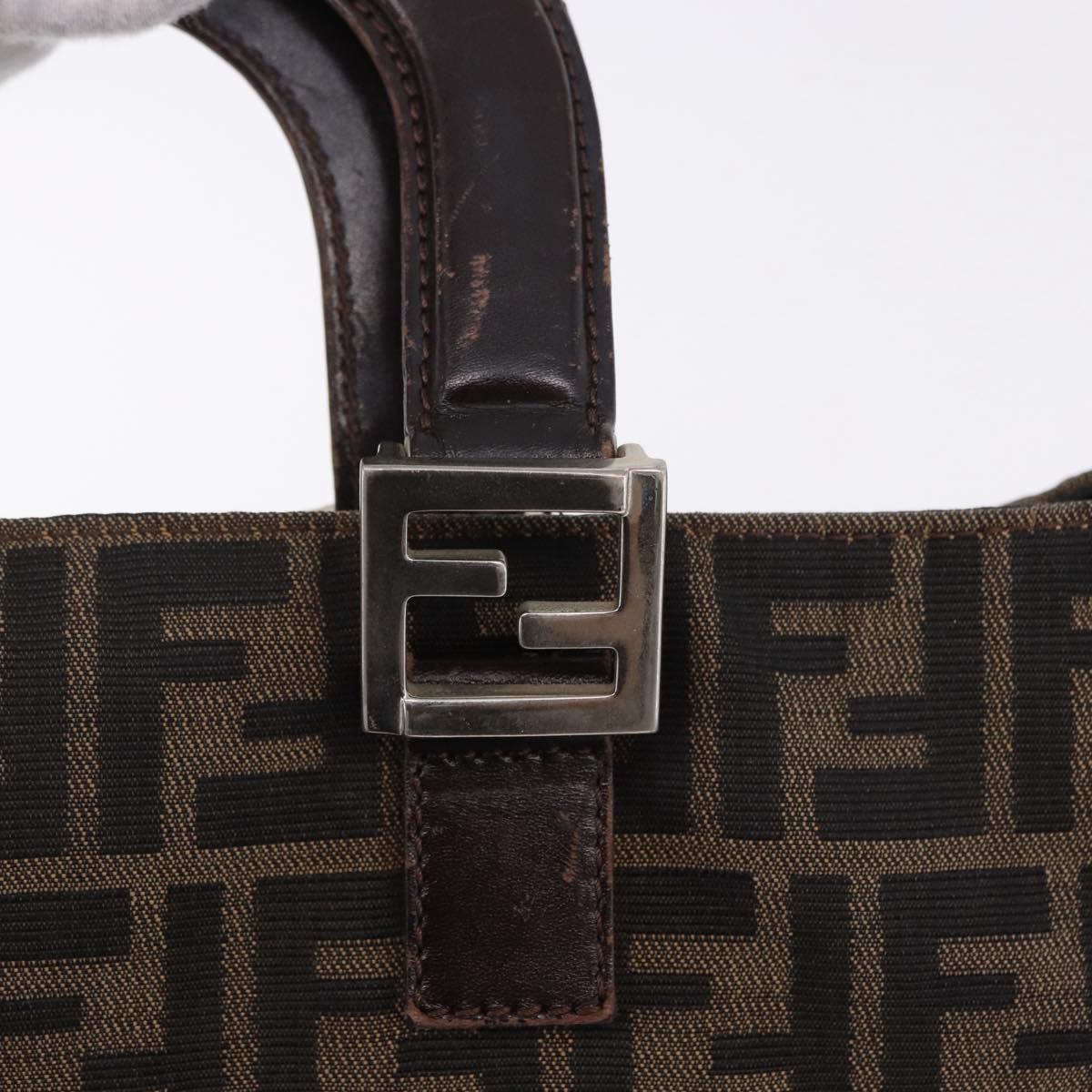 FENDI Zucca Canvas Hand Bag Brown Silver Auth ka5463A