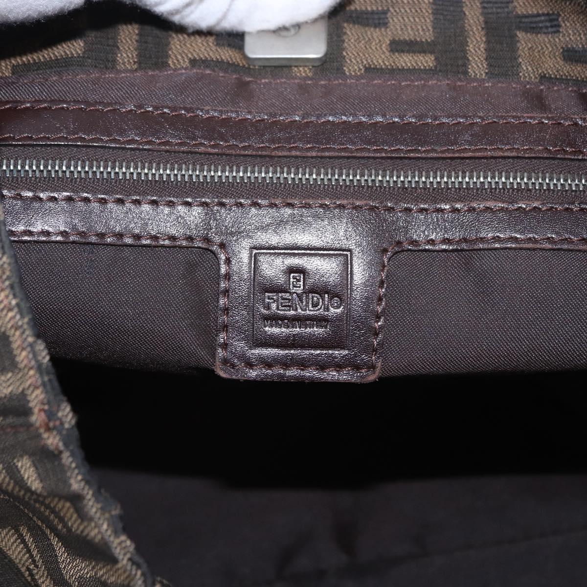FENDI Zucca Canvas Hand Bag Brown Silver Auth ka5463A