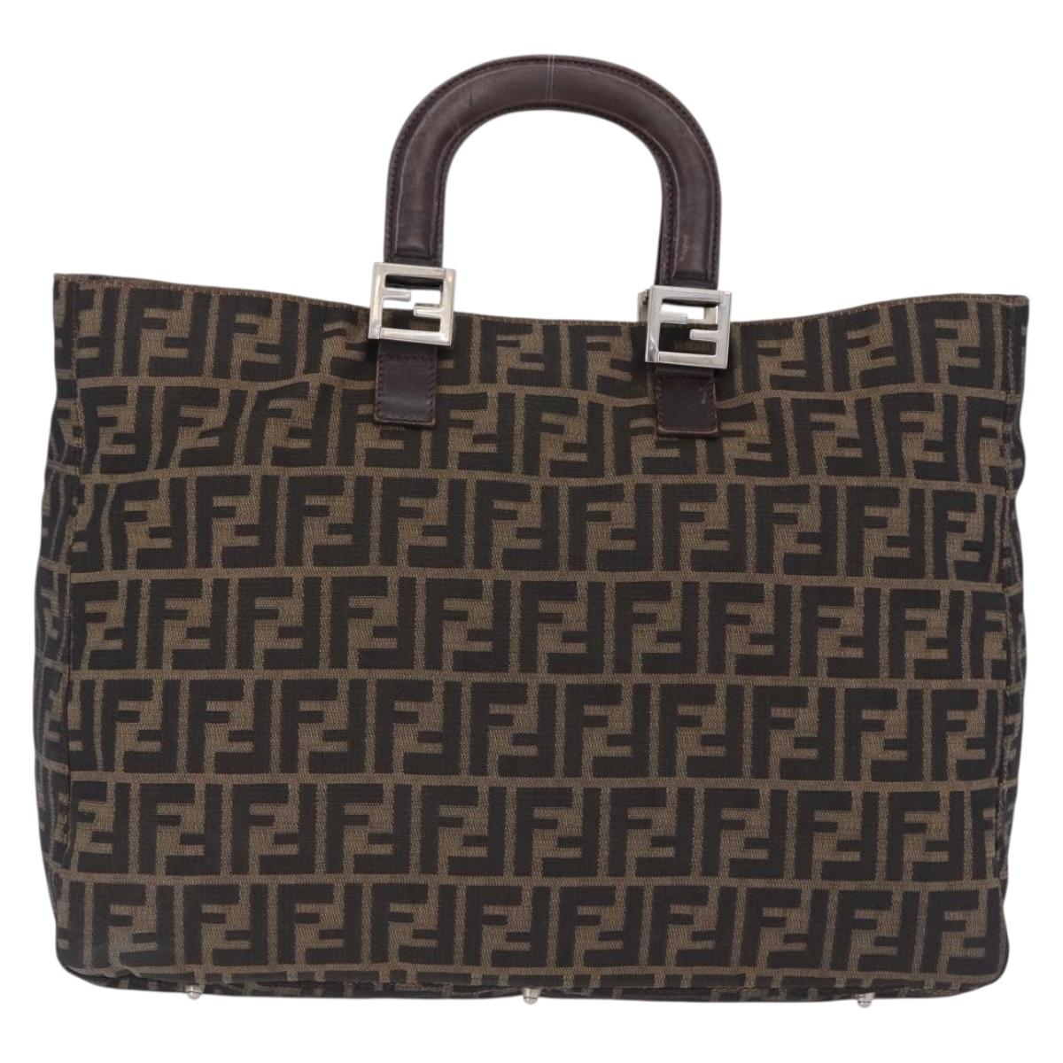 FENDI Zucca Canvas Hand Bag Brown Silver Auth ka5463A