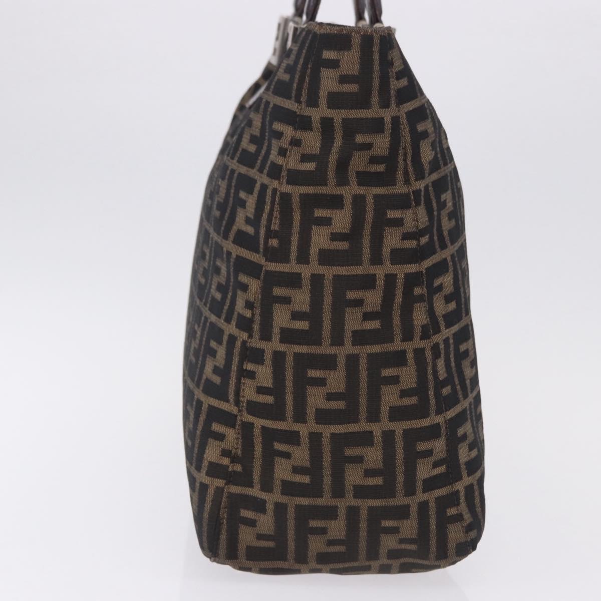 FENDI Zucca Canvas Hand Bag Brown Silver Auth ka5463A