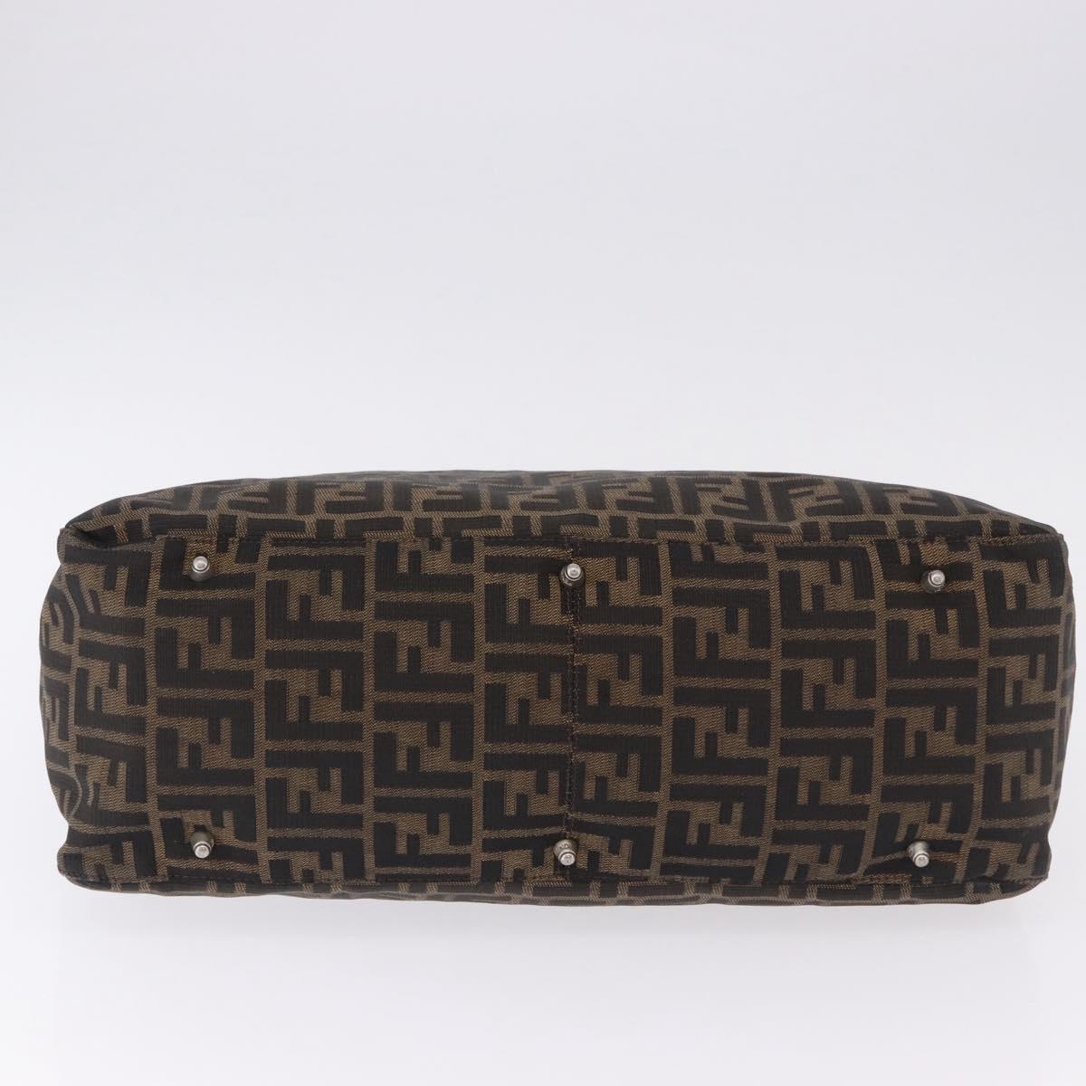 FENDI Zucca Canvas Hand Bag Brown Silver Auth ka5463A